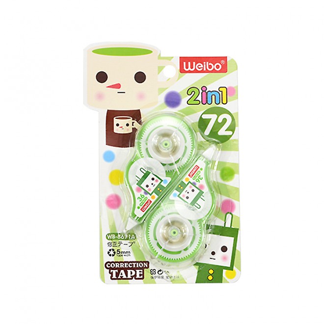 2pcs Set White Out Small Cute Cartoon Correction Tapes Portable Easy To Use Pink Blue And Green For Children