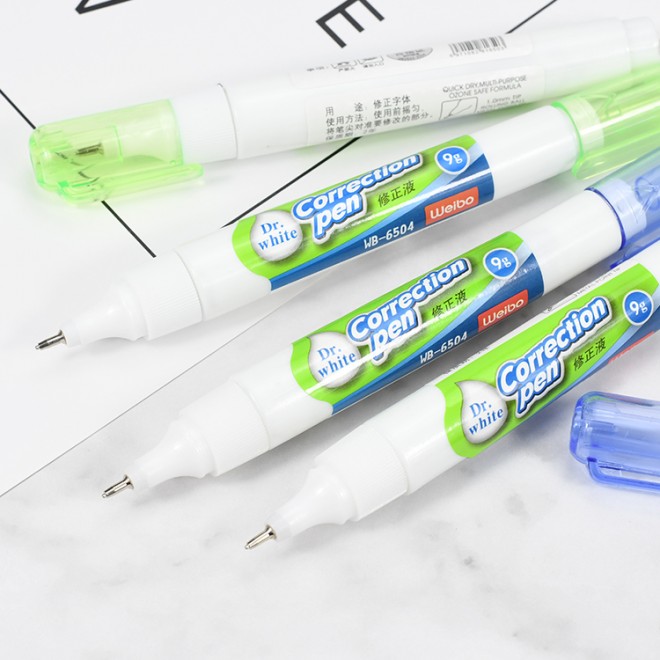Weibo best quality multi purpose quick dry pen tape white out correction fluid pens 9ml