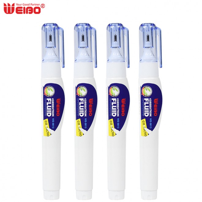 Custom Made Logo Liquid Correction with Pen Shape 9ML Fluid Corrector Metal Tip Correction Fluid Pen White Packing Card Pcs Type