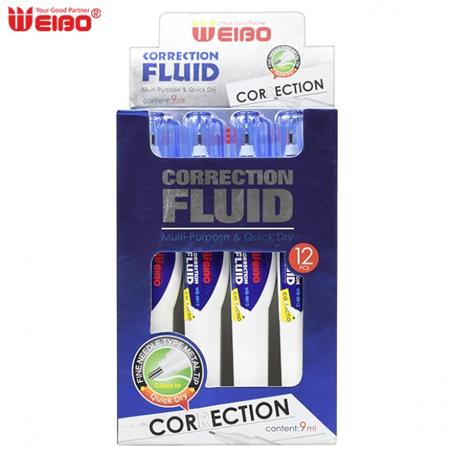Custom Made Logo Liquid Correction with Pen Shape 9ML Fluid Corrector Metal Tip Correction Fluid Pen White Packing Card Pcs Type