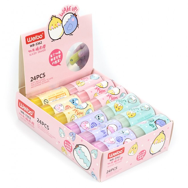 24pcs Colored Cartoon Block Pencil Erasers Bulk For Kids Drawing Writing Removes Lead Easily School Stationery Supplies