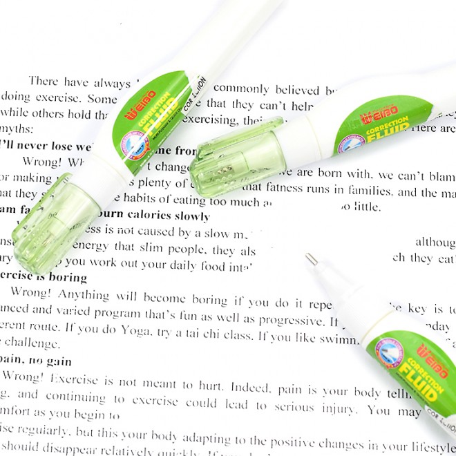 Green pen-shaped 9 ml correction fluid school office stationery supplies factory sales