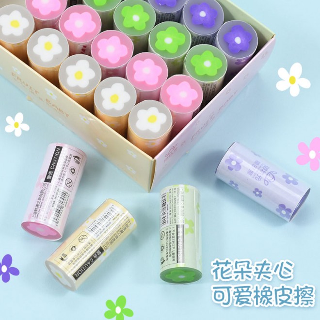 Kawaii design Soft colorful Rubber Candy Fruit shape Cute Flowers Theme Eraser supply for office school students Pencil Drawing