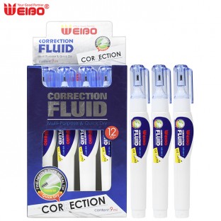 Custom Made Logo Liquid Correction with Pen Shape 9ML Fluid Corrector Metal Tip Correction Fluid Pen White Packing Card Pcs Type