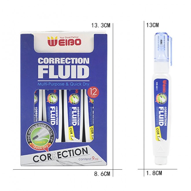 9ml white liquid correction tape correction fluid Fast quick Dry Rewrite Correction pen Fluid Wholesale Liquido corection