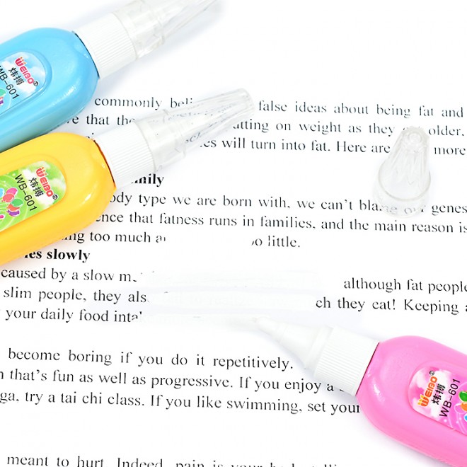 Pink Yellow Blue Non-toxic correction fluid 8ml Weibo factory sales white out Typo correction student stationery