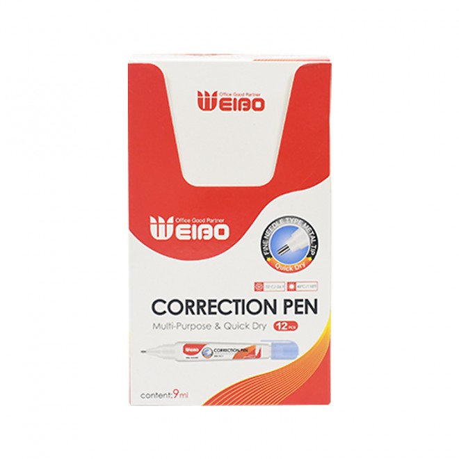 Weibo Quick-drying multi-purpose correction fluid pen Compact design, high coverage brush correction fluid 9ML, high quality