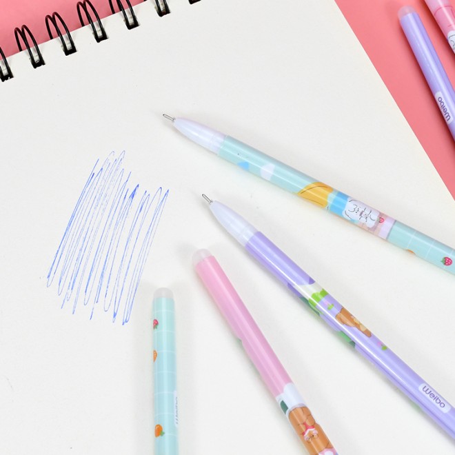 Customize Cartoon Fine Point Pens 12pcs Pack 0.5mm Blue Plastic Erasable Gel Ink Pen Set For back to School Student gift Writing