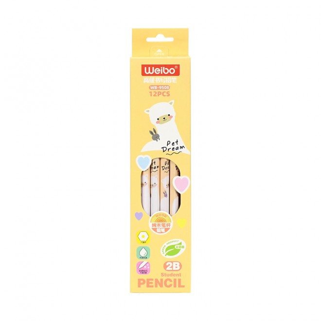 WEIBO High Quality Cartoon Pencil 2B Wooden 12pcs Set With Eraser clear writing Smooth For Exam Soft Writing For School Students