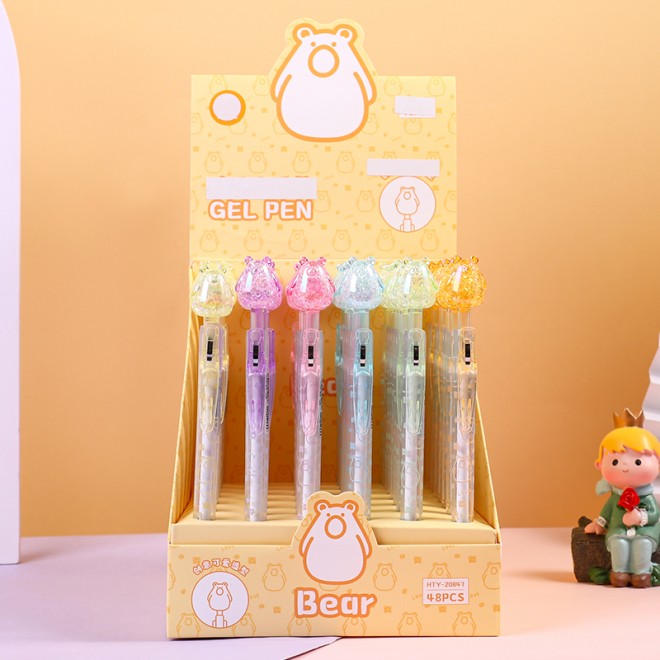 WEIBO Crystal bear design display package 0.7mm retractable ballpoint pen school students supply roller ball point pen