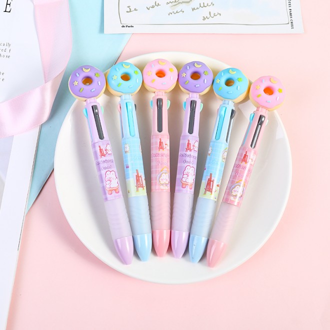 Ballpoint pen, four color creative pen, doughnut, cute and affordable for children  WEIBO Brand Promotion Pen