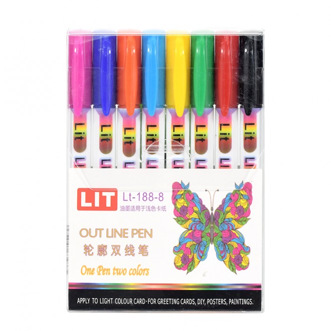 Double-Line Marker Pen 8colors Apply To Light Colour Card For Greeting Cards Diy Posters Paintings OutLine Contour Marker Pen