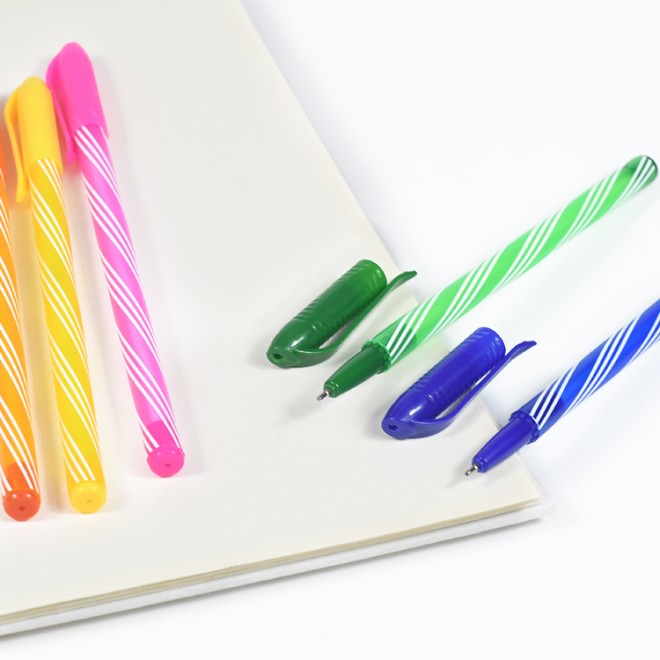 10pcs set Blue Smooth Rotating Striped Rod Ballpoint Pen Plastic Oil Pen For School Student Office Wtiting