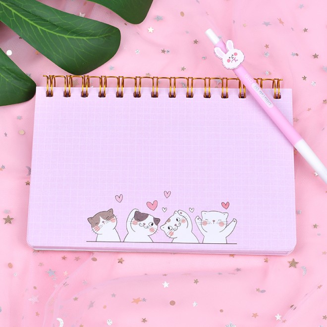 Kawaii cute pink cartoon happy mood journal cat tea party notebook student and office loose leaf notebook sublimation stationery