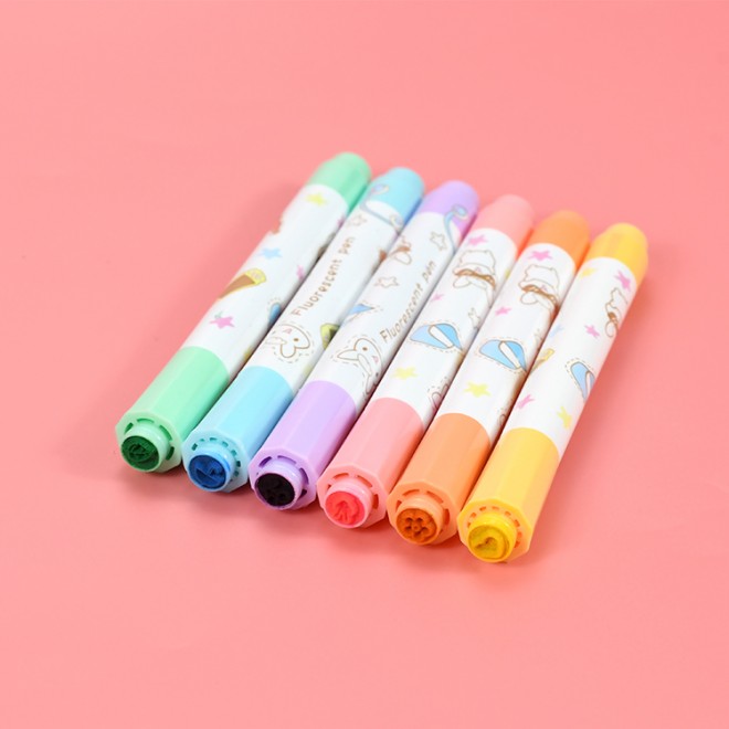 Custom logo top manufacturer 6 colors fluorescent highlighter marker pen set OEM