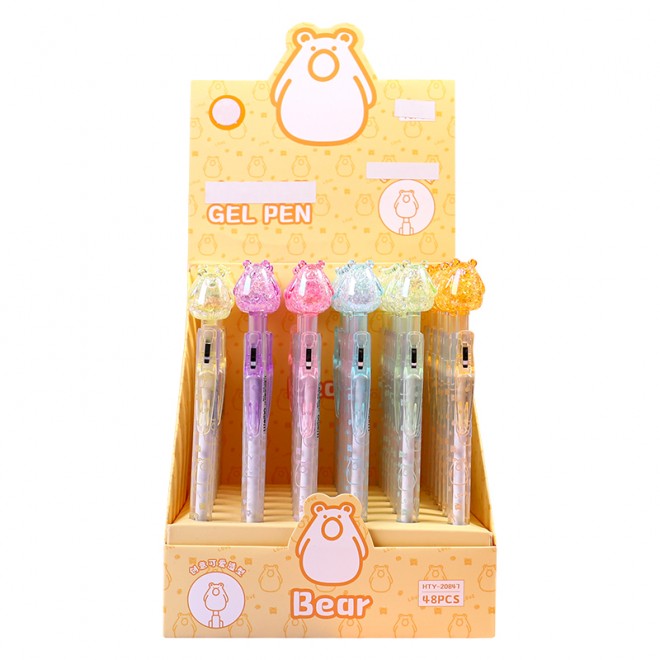 WEIBO Crystal bear design display package 0.7mm retractable ballpoint pen school students supply roller ball point pen