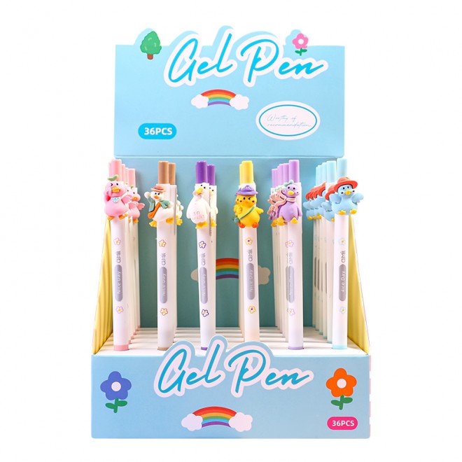 WEIBO Duckling design display package 0.7mm retractable ballpoint pen school students supply roller ball point pen