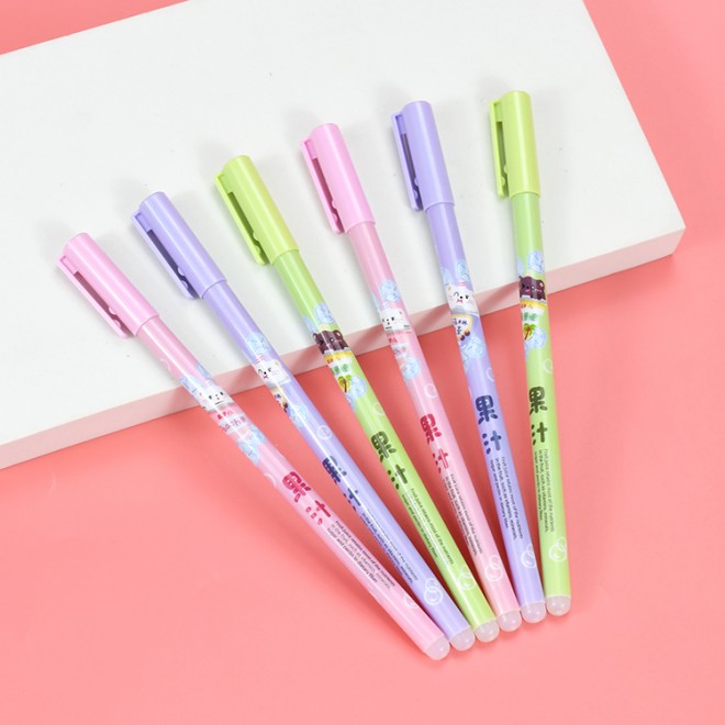 Cartoon 12pcs Pack Wholesale 0.5mm Blue Plastic Erasable Gel Ink Pen Set For School Student Writing Stationary