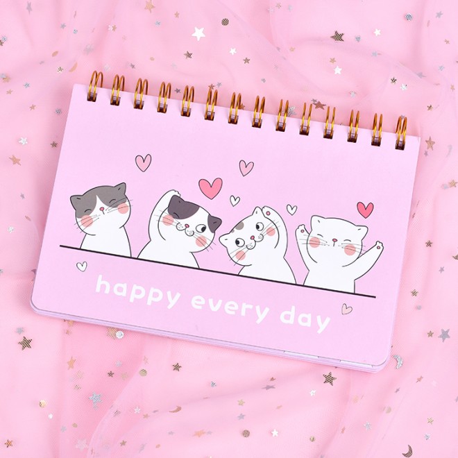 Kawaii cute pink cartoon happy mood journal cat tea party notebook student and office loose leaf notebook sublimation stationery