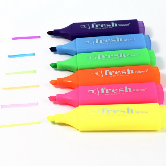 12pcs/set highlighter single tip 6 Color Marker fluorscent Pen Resaltador marcador note Pen Stationery Office school WB-101-B12