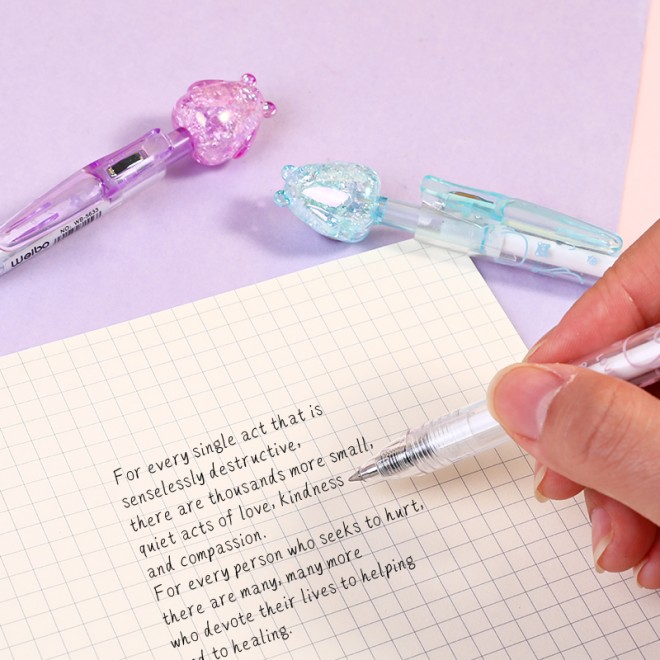 WEIBO Crystal bear design display package 0.7mm retractable ballpoint pen school students supply roller ball point pen