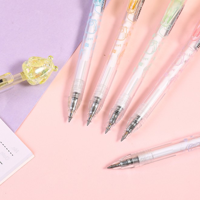 WEIBO Crystal bear design display package 0.7mm retractable ballpoint pen school students supply roller ball point pen