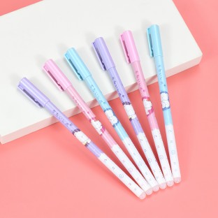 High Quality Cartoon Fine Point Pens 12pcs Pack 0.5mm Blue Plastic Erasable Gel Ink Pen Set For School Student Writing