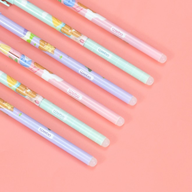 Customize Cartoon Fine Point Pens 12pcs Pack 0.5mm Blue Plastic Erasable Gel Ink Pen Set For back to School Student gift Writing