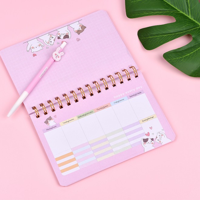 Kawaii cute pink cartoon happy mood journal cat tea party notebook student and office loose leaf notebook sublimation stationery