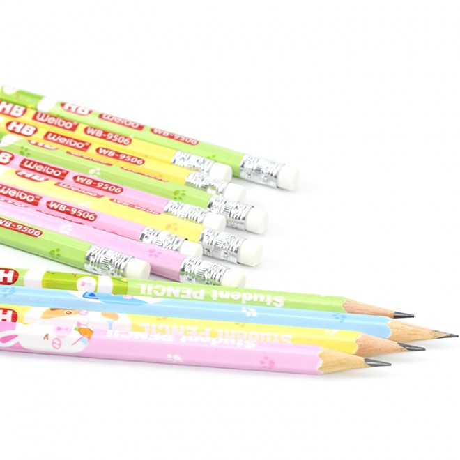 High Quality 12pcs Drawing Pencil Set Hexagonal Cartoon Design Smooth Writing HB Pencil With Eraser For Student Writing Pencil