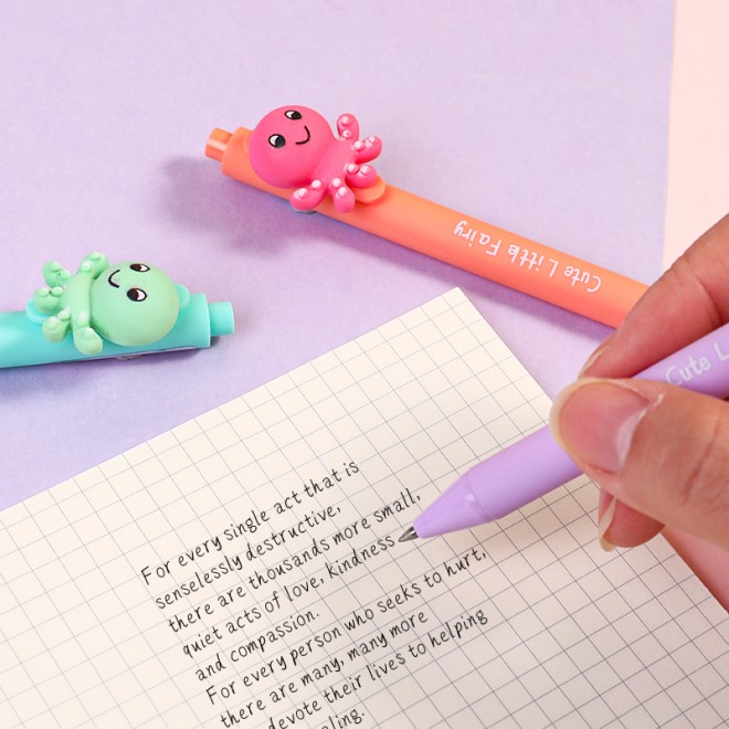 WEIBO Small octopus design display package 0.7mm retractable ballpoint pen school students supply roller ball point pen