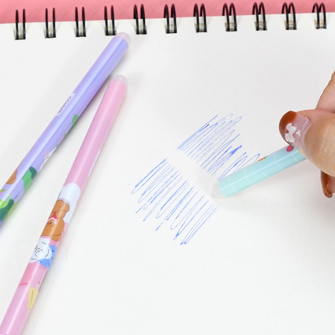 New Cartoon 12pcs Pack 0.5mm Blue Cute Erasable Gel Ink Pen Set Rollerball Fine Point Pens For Back to School Student Writing