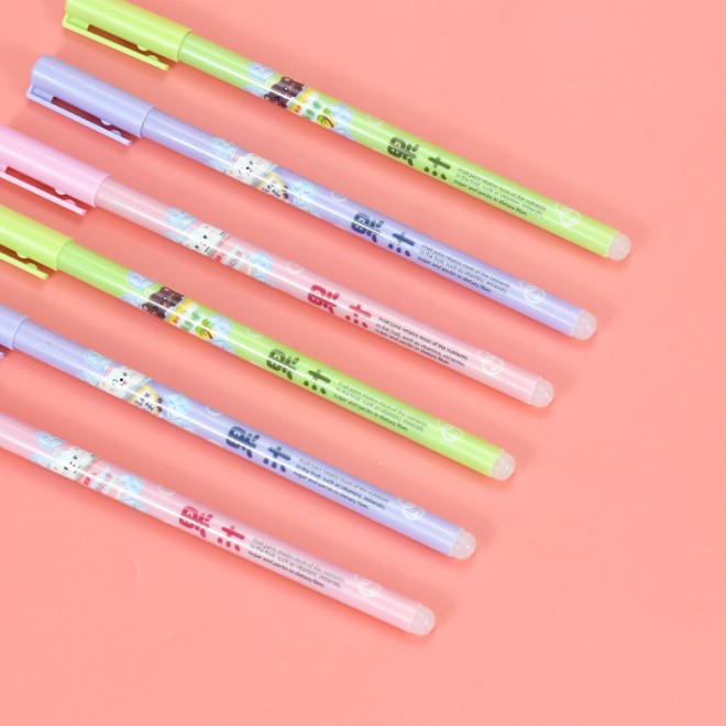 Customization Cartoon 12pcs Pack Wholesale 0.5mm Blue Plastic Erasable Gel Ink Pen Set For School Student Writing