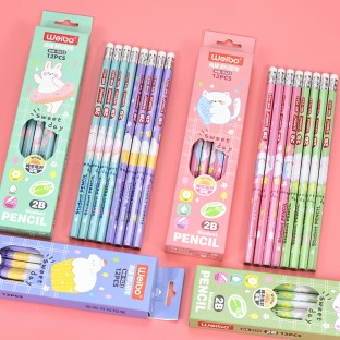 WEIBO High Quality Cartoon Pencil 2B Wooden 12pcs Set With Eraser clear writing Smooth For Exam Soft Writing For School Students