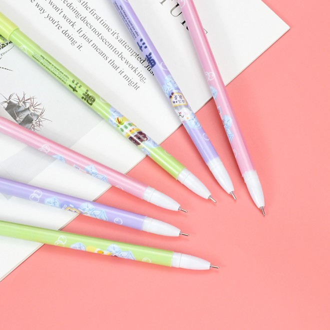 Customization Cartoon 12pcs Pack Wholesale 0.5mm Blue Plastic Erasable Gel Ink Pen Set For School Student Writing