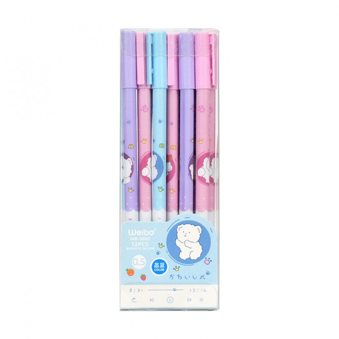 Cartoon 12pcs Pack 0.5mm Blue Cute Erasable Gel Ink Pen Set Rollerball Fine Point Pens For School Student Writing Stationary