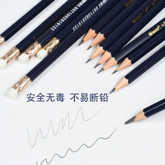Drawing pencil with eraser topper 12 Pcs/box quality wood Personality sharpened pencils for students environmental protection 6B