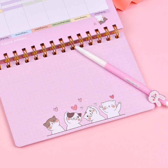 Kawaii cute pink cartoon happy mood journal cat tea party notebook student and office loose leaf notebook sublimation stationery