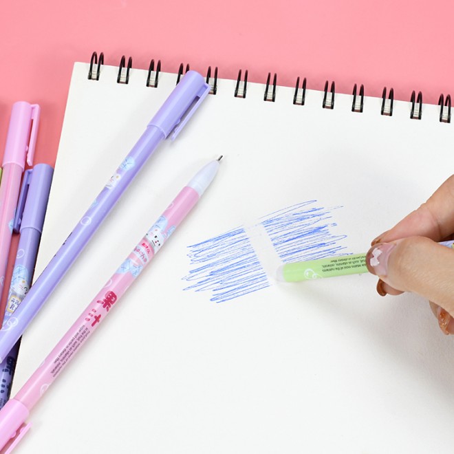 Cartoon 12pcs Pack Wholesale 0.5mm Blue Plastic Erasable Gel Ink Pen Set For School Student Writing Stationary