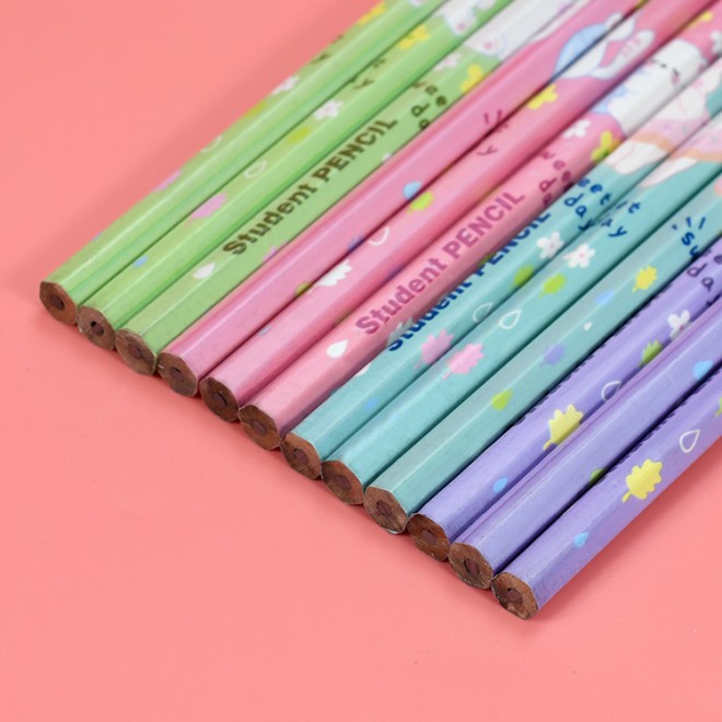 WEIBO High Quality Cartoon Pencil 2B Wooden 12pcs Set With Eraser clear writing Smooth For Exam Soft Writing For School Students