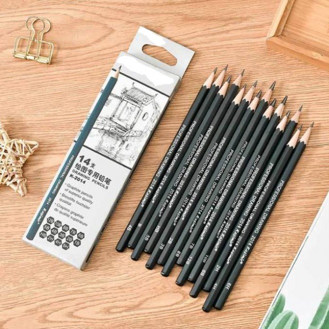 Professional Drawing Sketching Pencil Set 14 Pcs Drawing Pencils 12B 10B 8B 7B 6B 5B 4B 3B 2B 1B HB 2H 4H 6H Graphite Pencil