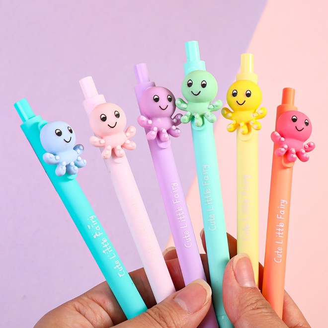 WEIBO Small octopus design display package 0.7mm retractable ballpoint pen school students supply roller ball point pen