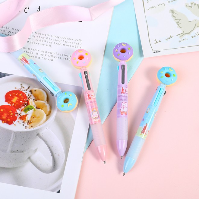 Ballpoint pen, four color creative pen, doughnut, cute and affordable for children  WEIBO Brand Promotion Pen