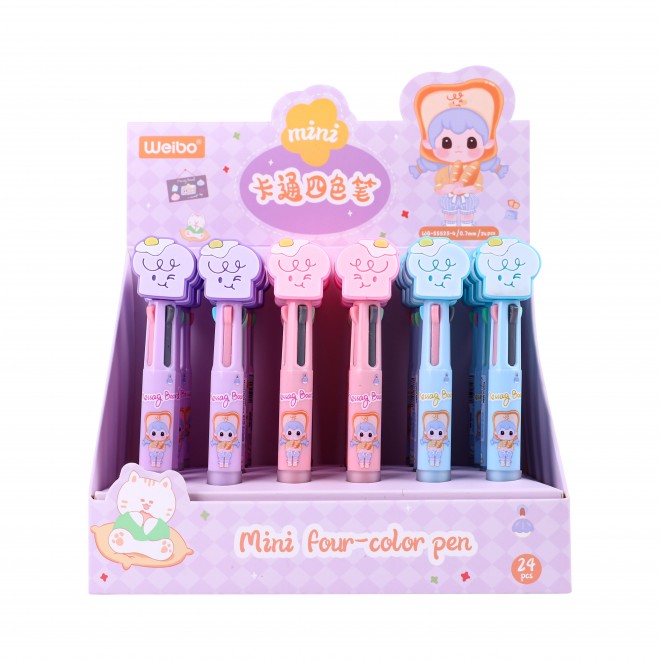 WEIBO New Creative Cute Cartoon Decoration Color 4 In 1 Ballpoint Pen 0.7mm Plastic Ballpoint Pen