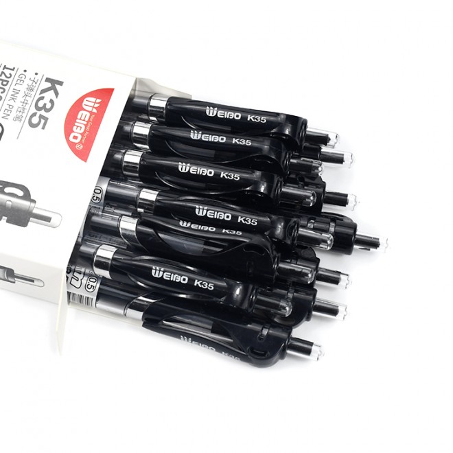 WEIBO Wholeasale Plastic Black Smooth Ballpoint Pen Gel Pen Custom Logo 0.5mm Writing Gel Pen For Students