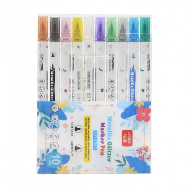 Multi Colors Diy Art Markers Kit Sketch Drawing  Twin-Tips Marker Pen Bag Kids Gifts Set Metallic Glitter Marker Pen