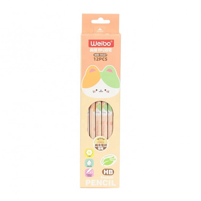 Weibo Stationery New Arrival Cartoon HB Pencil Non-Toxic High Quality Wholesale 12pcs Corlor Box Packing Student Pencil