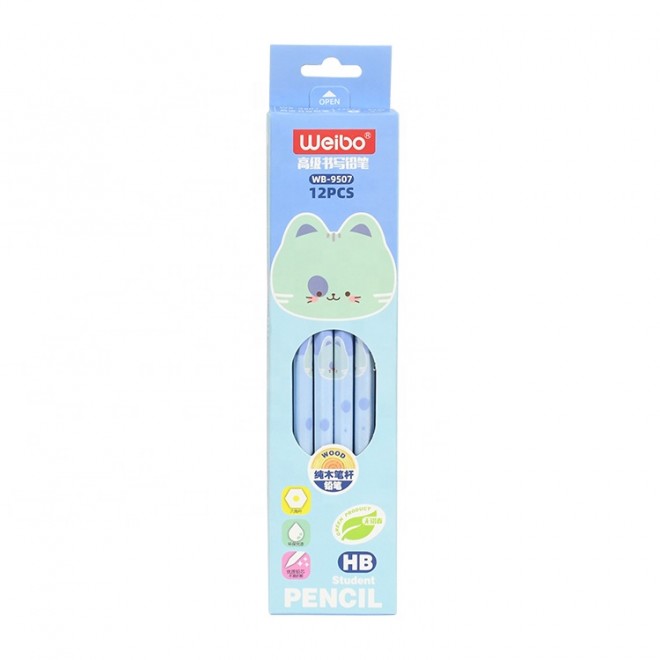 Weibo Stationery New Arrival Cartoon HB Pencil Non-Toxic High Quality Wholesale 12pcs Corlor Box Packing Student Pencil