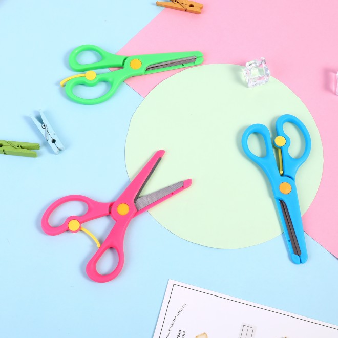 Stainless Steel Forfex Creative Tri-color Scissors For Students Blue Green Pink New Product Wholesale Not Hurt The Hand