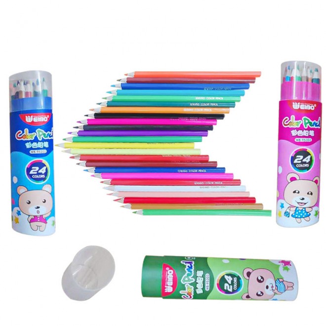 24 Pcs wooden drawing pencil colors set Barreled WB-95303 packing drawing Color Pencils Coloring Pens Set For kids Creative Gift